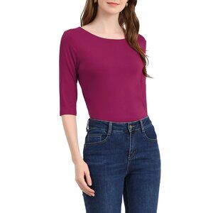 Lafayette 148 New York Magenta 3/4 Sleeve Top